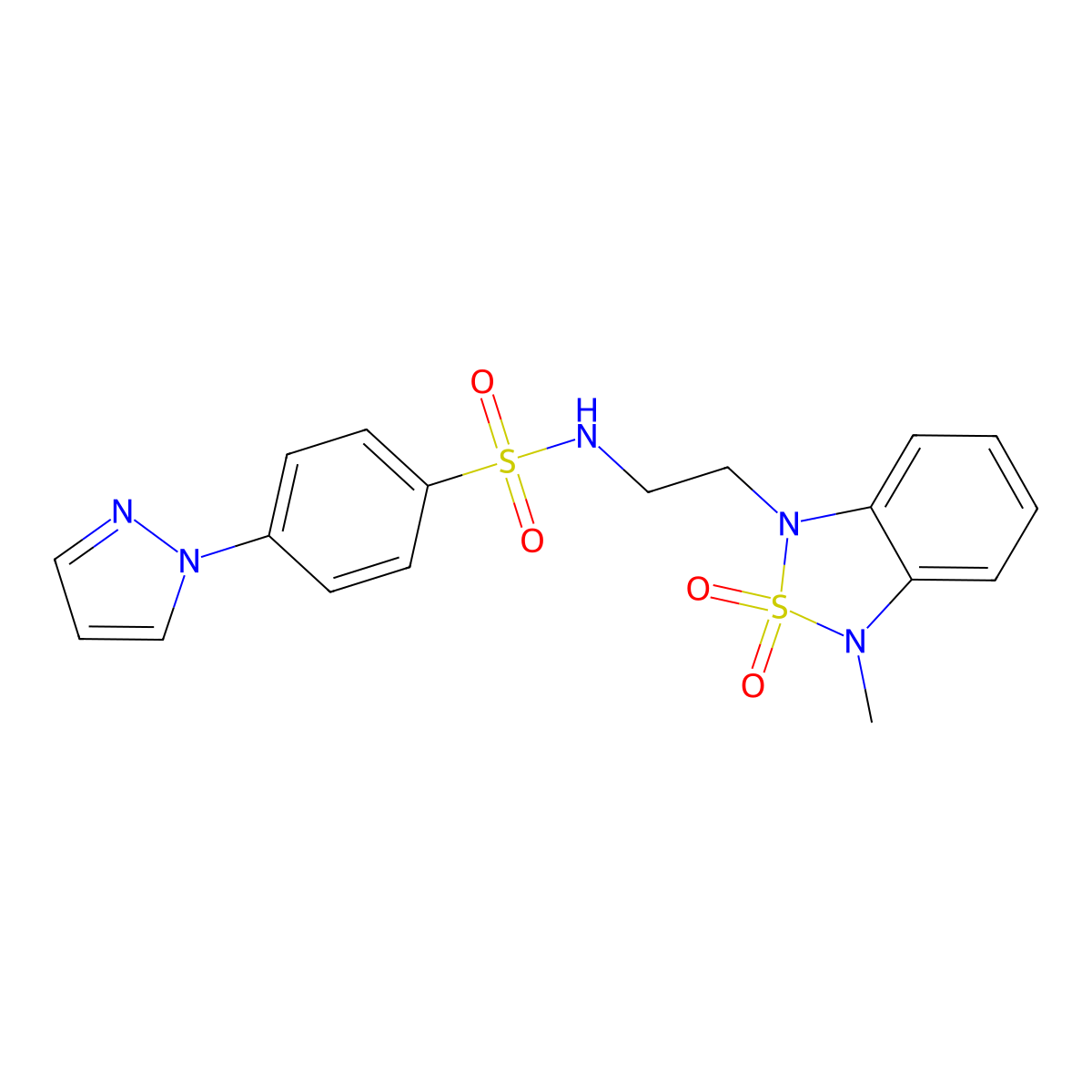 N-(2-(3-methyl-2,2-dioxidobenzo[c][1,2,5]thiadiazol-1(3H)-yl)ethyl)-4-(1H-pyrazol-1-yl)benzenesulfonamide molecular structure, CAS 2034489-72-8