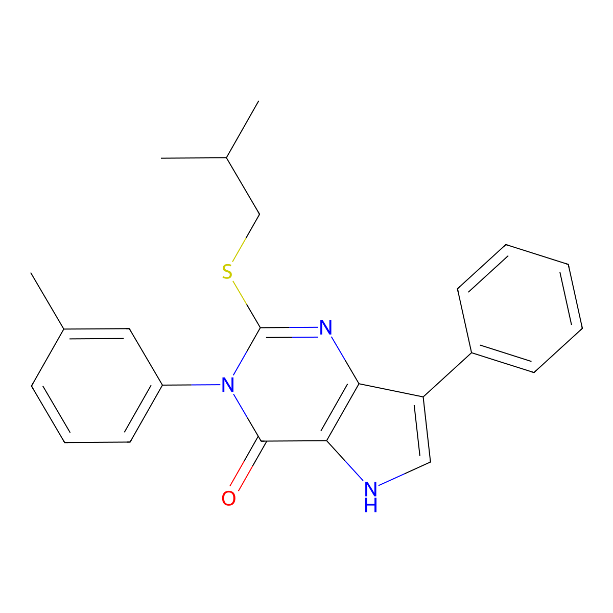 2-(isobutylthio)-7-phenyl-3-(m-tolyl)-3H-pyrrolo[3,2-d]pyrimidin-4(5H)-one molecular structure, CAS 2034489-74-0