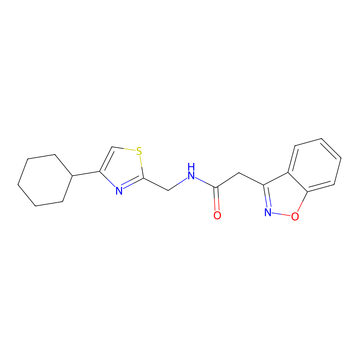 2-(benzo[d]isoxazol-3-yl)-N-((4-cyclohexylthiazol-2-yl)methyl)acetamide molecular structure, CAS 2034489-75-1