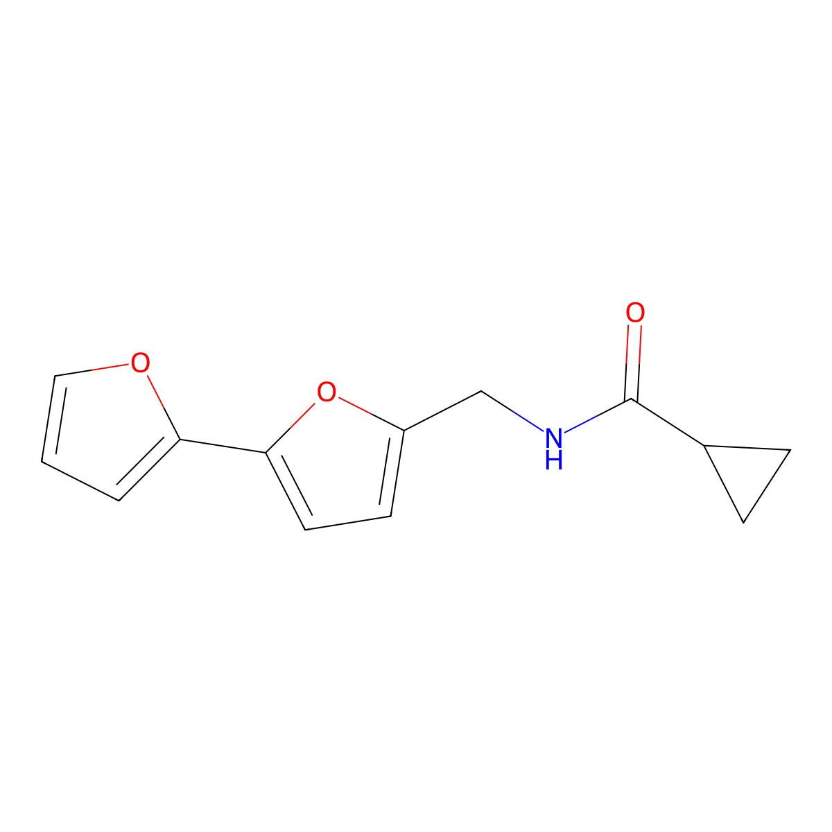 N-({[2,2'-bifuran]-5-yl}methyl)cyclopropanecarboxamide molecular structure, CAS 2034489-76-2