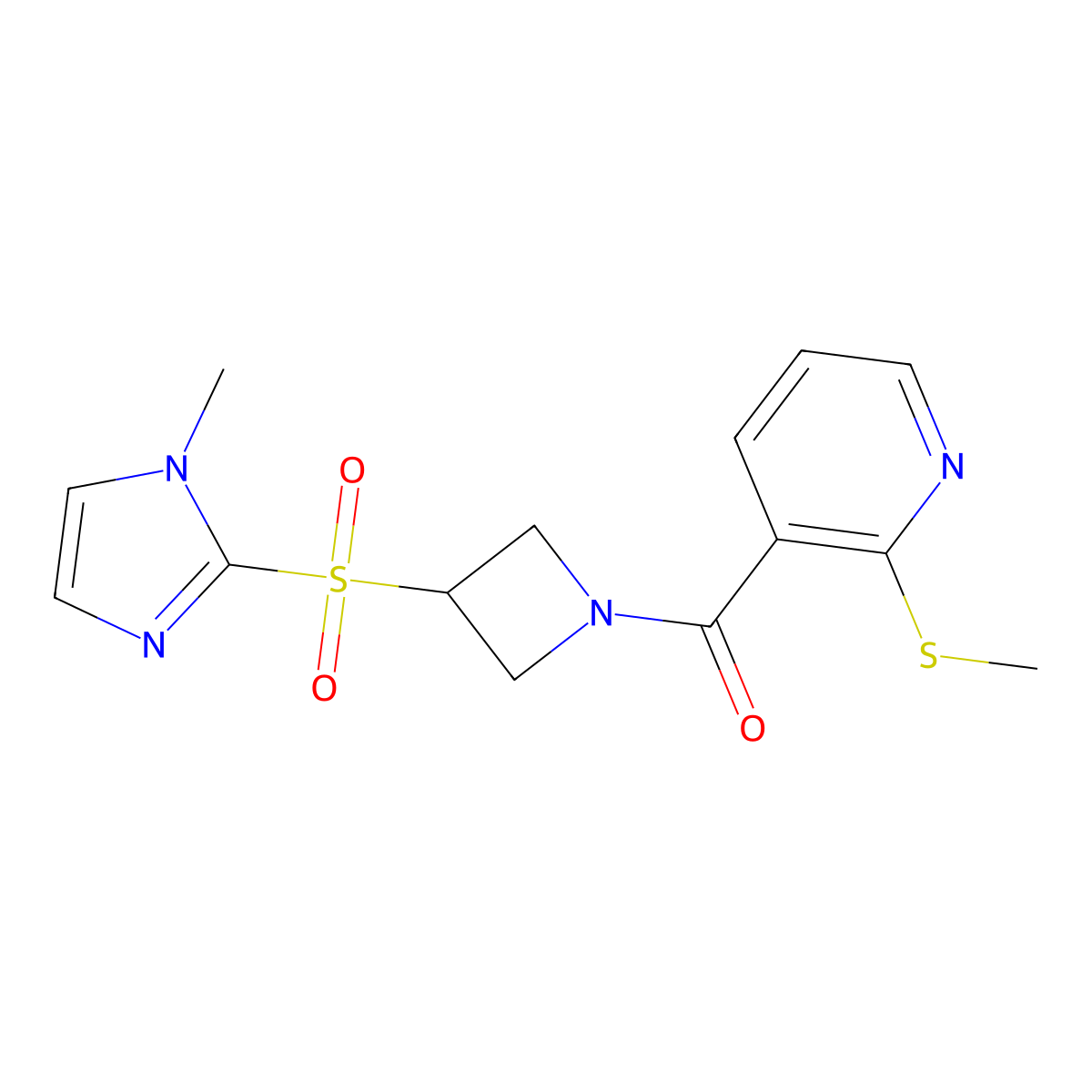 (3-((1-methyl-1H-imidazol-2-yl)sulfonyl)azetidin-1-yl)(2-(methylthio)pyridin-3-yl)methanone molecular structure, CAS 2034489-78-4
