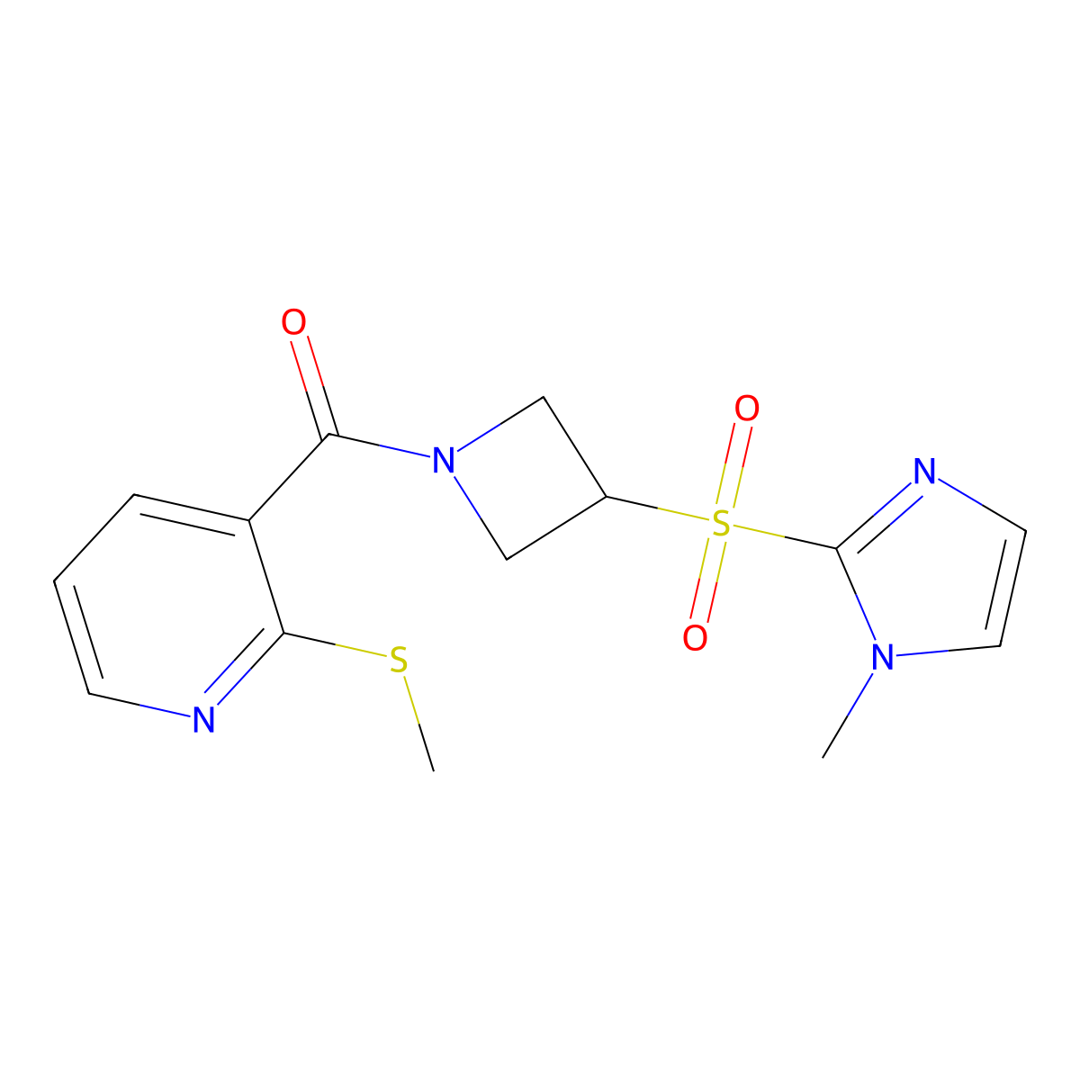 (3-((1-methyl-1H-imidazol-2-yl)sulfonyl)azetidin-1-yl)(2-(methylthio)pyridin-3-yl)methanone molecular structure, CAS 2034489-78-4