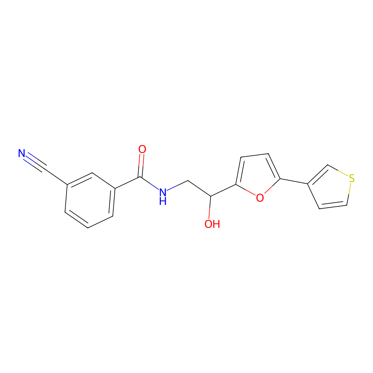 3-cyano-N-(2-hydroxy-2-(5-(thiophen-3-yl)furan-2-yl)ethyl)benzamide molecular structure, CAS 2034489-81-9