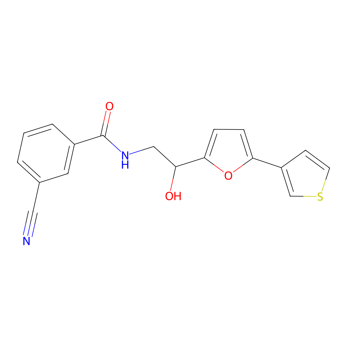 3-cyano-N-(2-hydroxy-2-(5-(thiophen-3-yl)furan-2-yl)ethyl)benzamide molecular structure, CAS 2034489-81-9