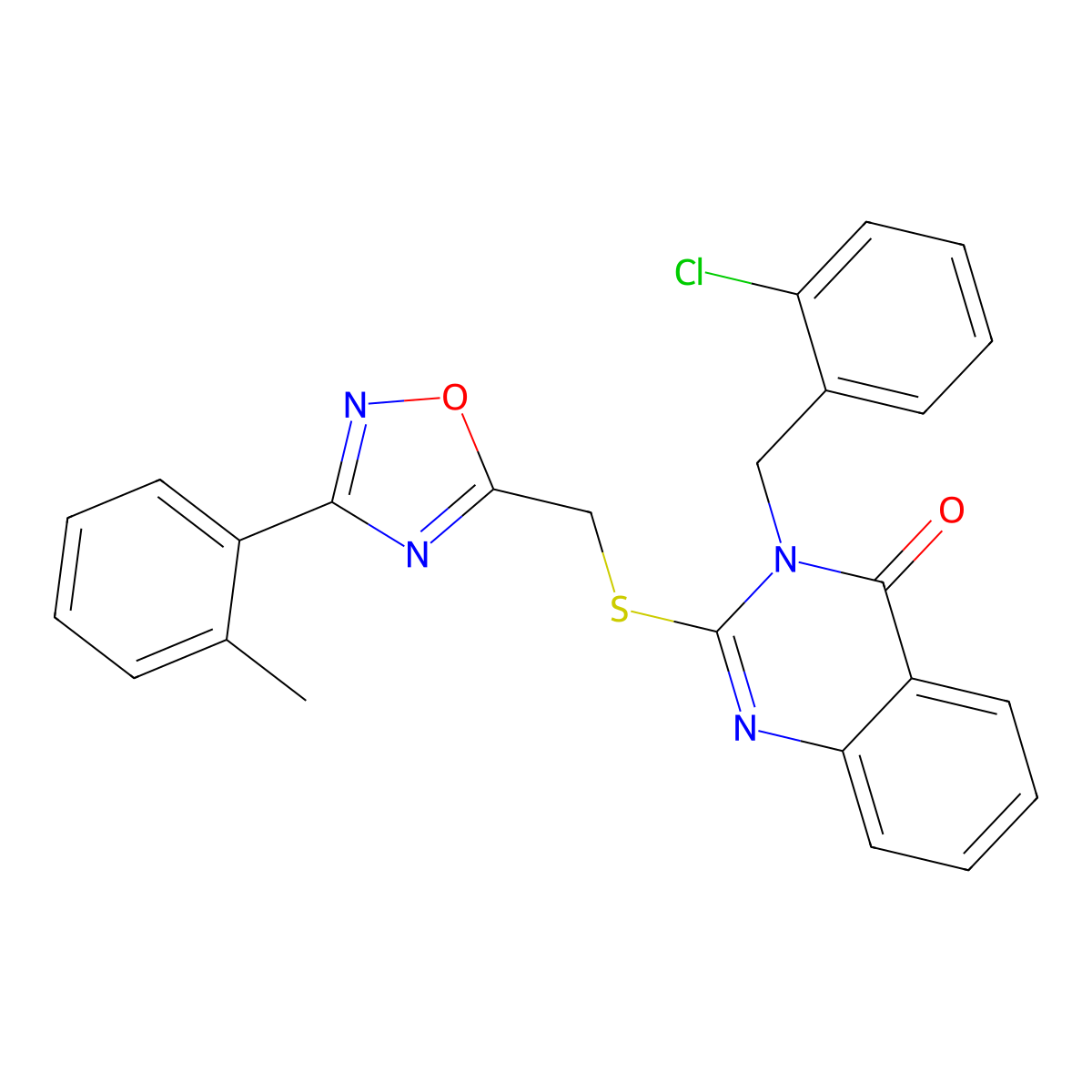 3-(2-chlorobenzyl)-2-(((3-(o-tolyl)-1,2,4-oxadiazol-5-yl)methyl)thio)quinazolin-4(3H)-one molecular structure, CAS 2034489-82-0