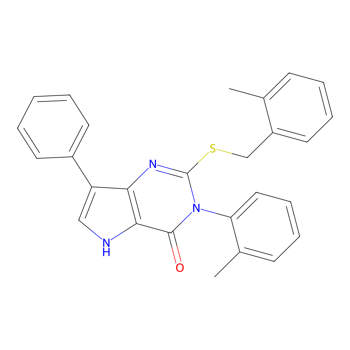 2-((2-methylbenzyl)thio)-7-phenyl-3-(o-tolyl)-3H-pyrrolo[3,2-d]pyrimidin-4(5H)-one molecular structure, CAS 2034489-84-2