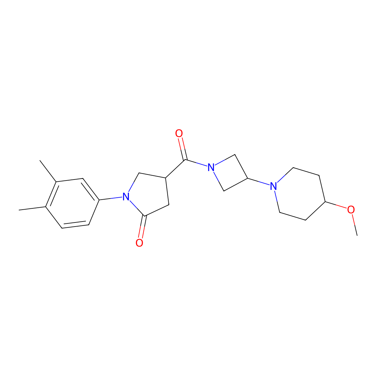 1-(3,4-Dimethylphenyl)-4-[3-(4-methoxypiperidin-1-yl)azetidine-1-carbonyl]pyrrolidin-2-one molecular structure, CAS 2034489-88-6