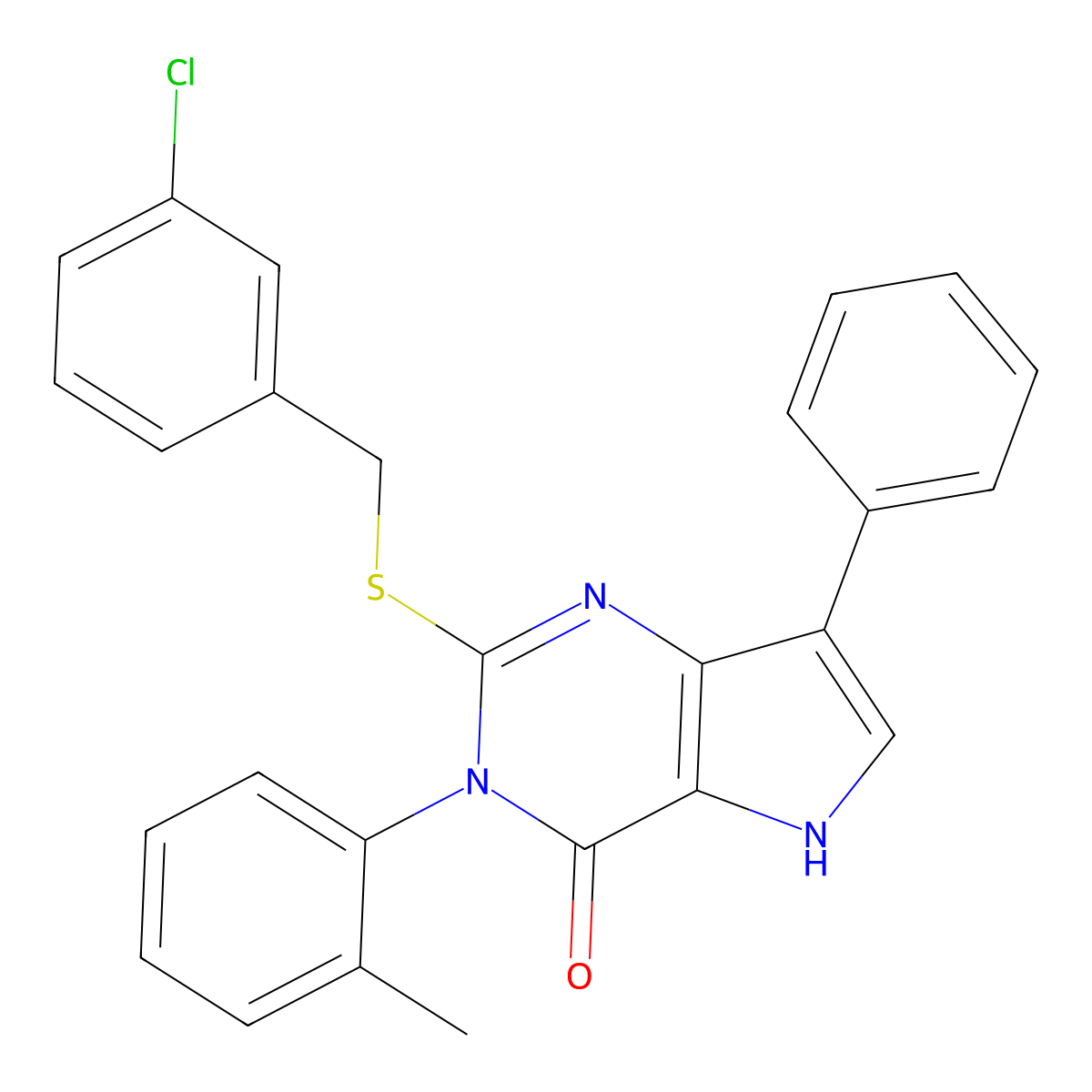 2-((3-chlorobenzyl)thio)-7-phenyl-3-(o-tolyl)-3H-pyrrolo[3,2-d]pyrimidin-4(5H)-one molecular structure, CAS 2034489-89-7