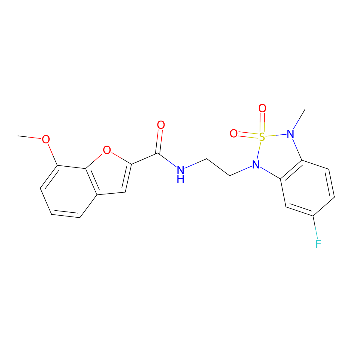 N-(2-(6-fluoro-3-methyl-2,2-dioxidobenzo[c][1,2,5]thiadiazol-1(3H)-yl)ethyl)-7-methoxybenzofuran-2-carboxamide molecular structure, CAS 2034489-93-3