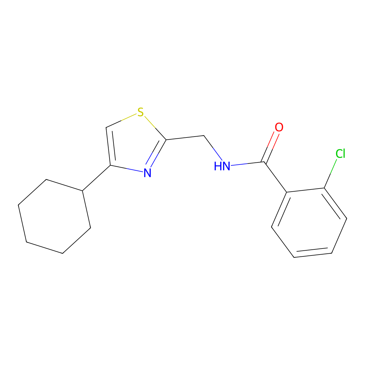 2-chloro-N-((4-cyclohexylthiazol-2-yl)methyl)benzamide molecular structure, CAS 2034489-98-8