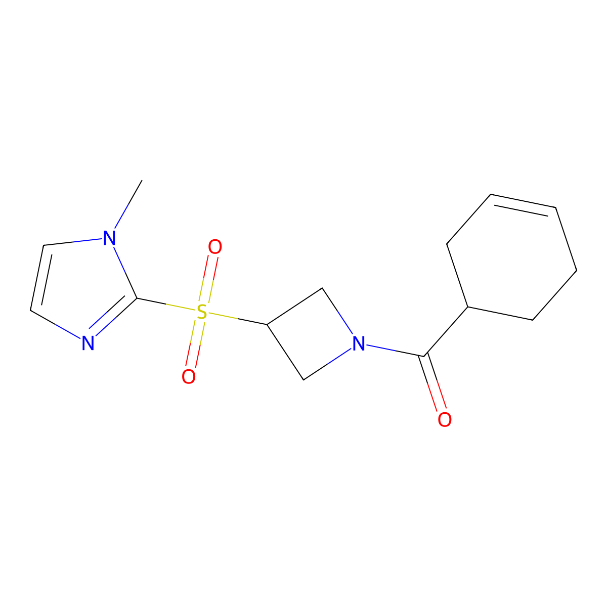 cyclohex-3-en-1-yl(3-((1-methyl-1H-imidazol-2-yl)sulfonyl)azetidin-1-yl)methanone molecular structure, CAS 2034490-00-9