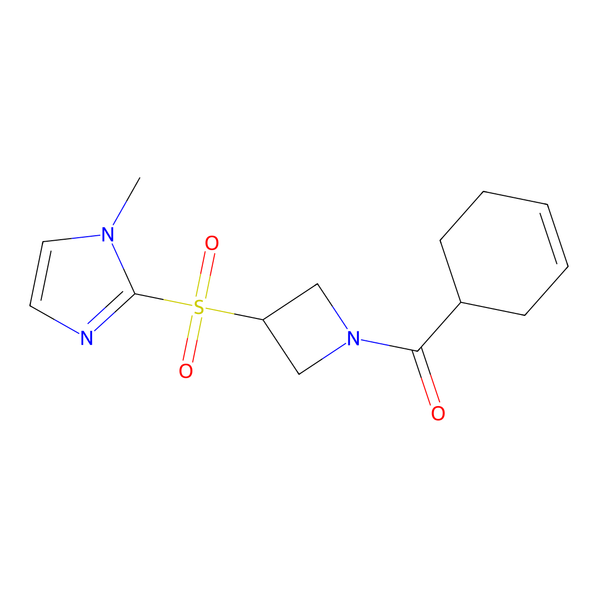cyclohex-3-en-1-yl(3-((1-methyl-1H-imidazol-2-yl)sulfonyl)azetidin-1-yl)methanone molecular structure, CAS 2034490-00-9