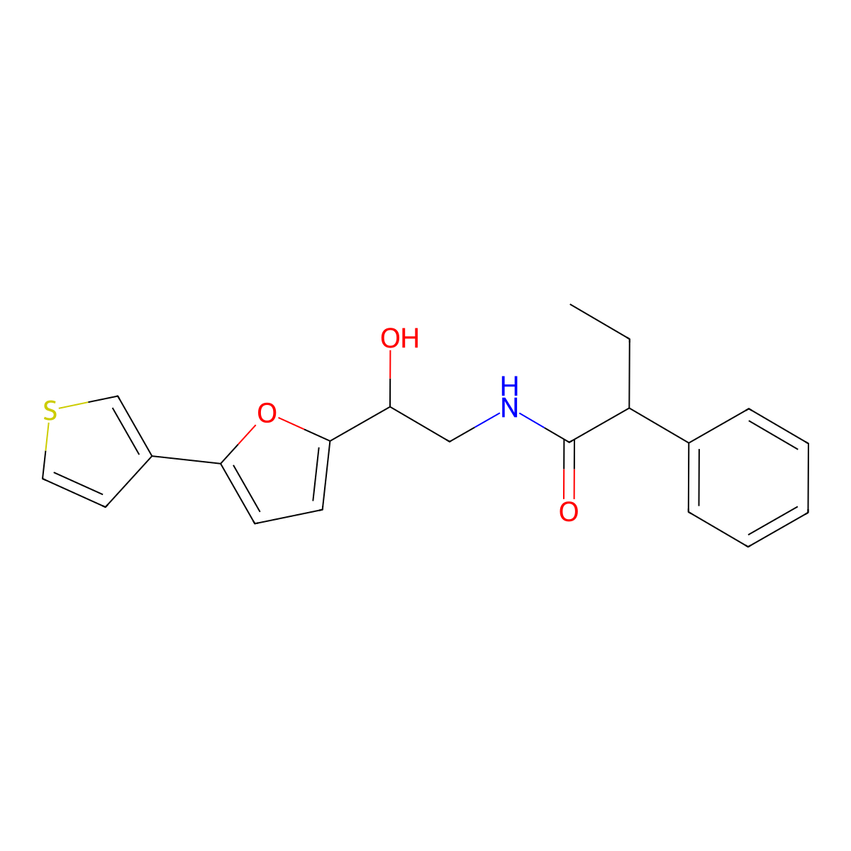 N-(2-hydroxy-2-(5-(thiophen-3-yl)furan-2-yl)ethyl)-2-phenylbutanamide molecular structure, CAS 2034490-01-0