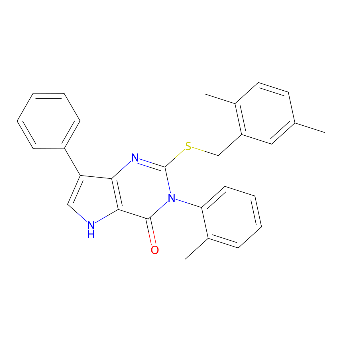 2-((2,5-dimethylbenzyl)thio)-7-phenyl-3-(o-tolyl)-3H-pyrrolo[3,2-d]pyrimidin-4(5H)-one molecular structure, CAS 2034490-02-1