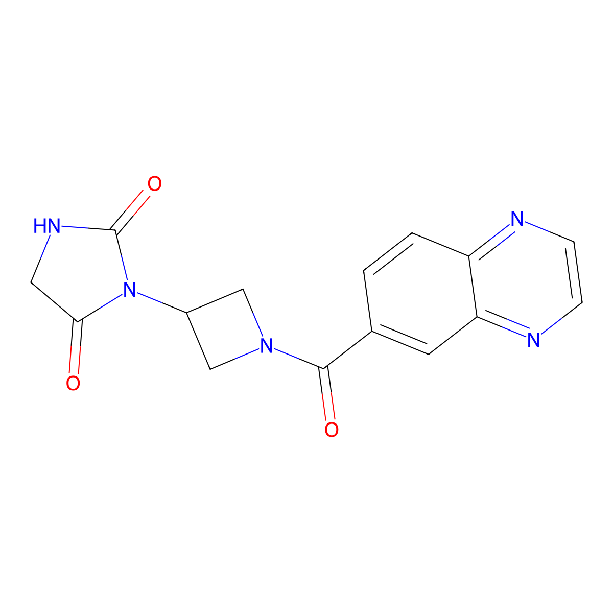 3-[1-(Quinoxaline-6-carbonyl)azetidin-3-yl]imidazolidine-2,4-dione molecular structure, CAS 2034490-06-5