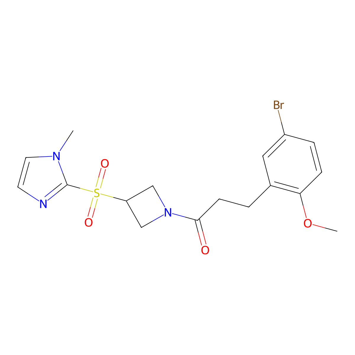 3-(5-bromo-2-methoxyphenyl)-1-(3-((1-methyl-1H-imidazol-2-yl)sulfonyl)azetidin-1-yl)propan-1-one molecular structure, CAS 2034490-07-6