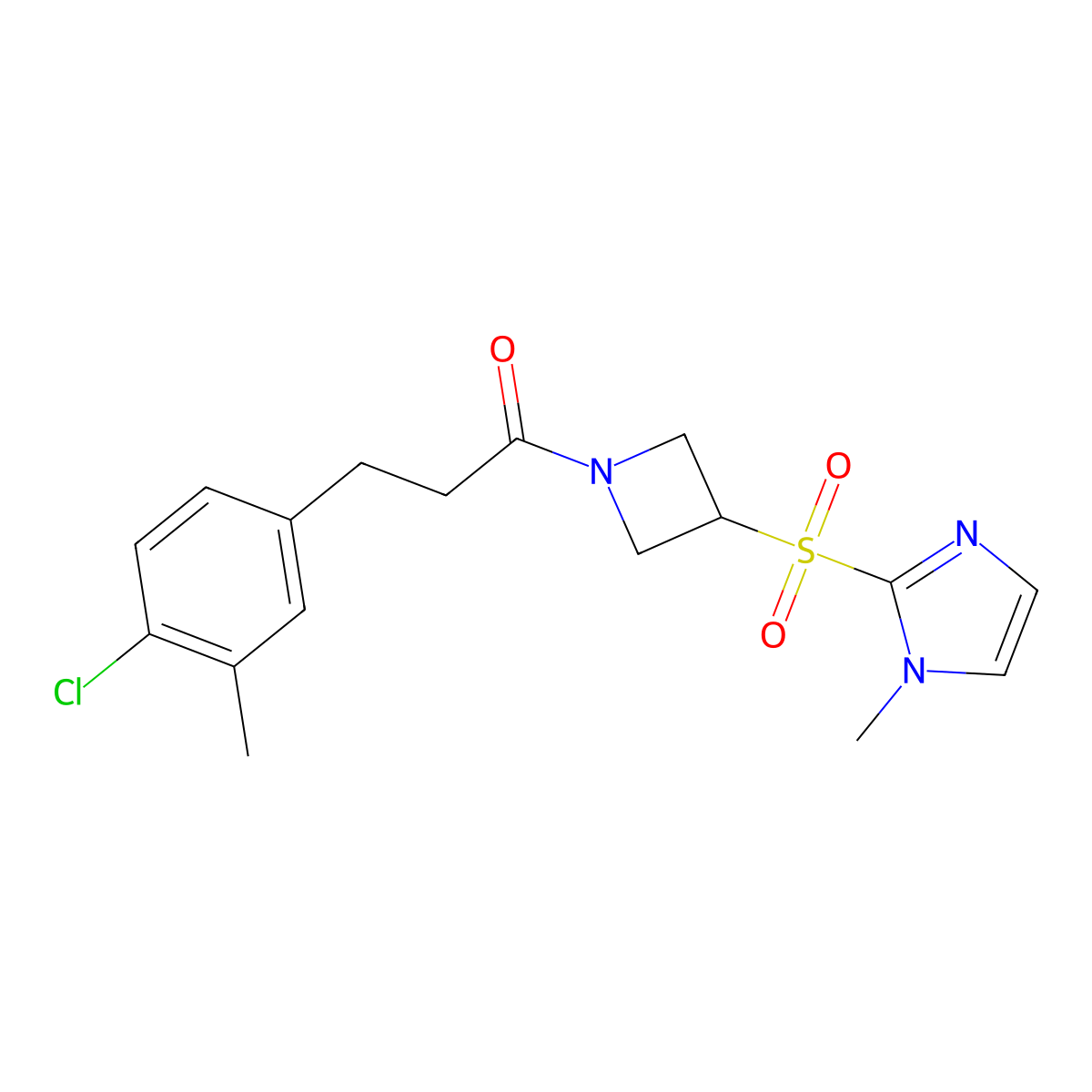 3-(4-chloro-3-methylphenyl)-1-(3-((1-methyl-1H-imidazol-2-yl)sulfonyl)azetidin-1-yl)propan-1-one molecular structure, CAS 2034490-09-8