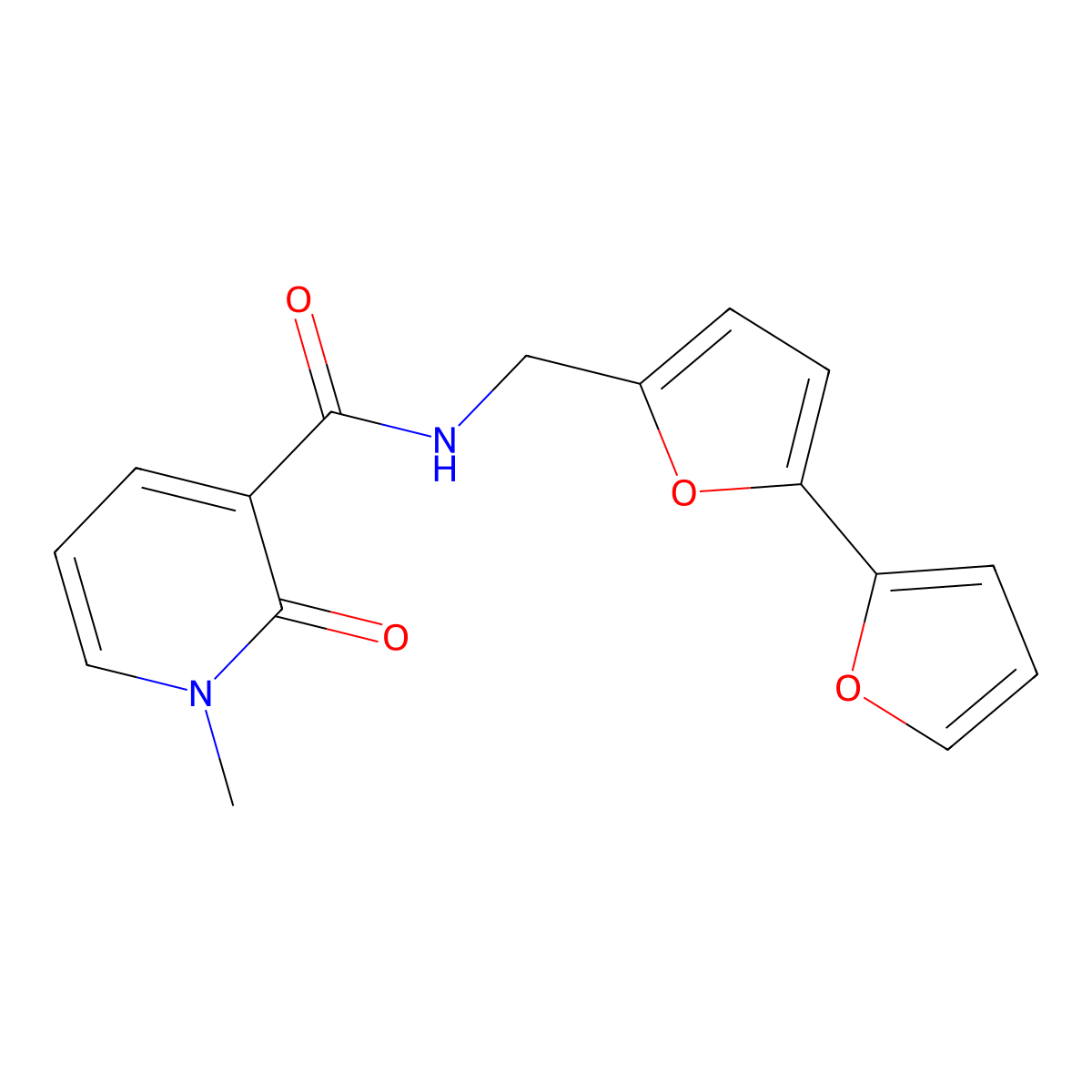 N-({[2,2'-bifuran]-5-yl}methyl)-1-methyl-2-oxo-1,2-dihydropyridine-3-carboxamide molecular structure, CAS 2034490-10-1