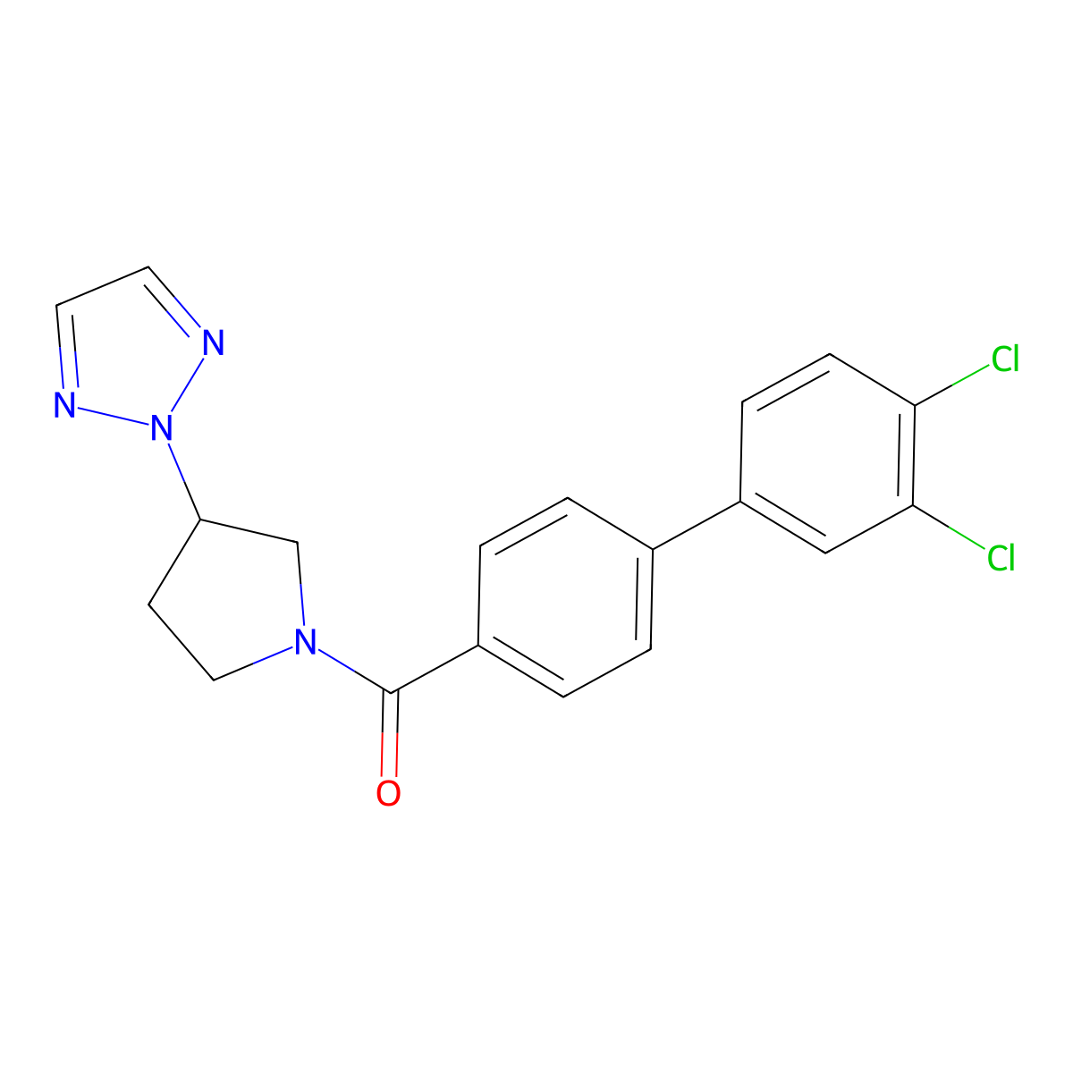 (3-(2H-1,2,3-triazol-2-yl)pyrrolidin-1-yl)(3',4'-dichloro-[1,1'-biphenyl]-4-yl)methanone molecular structure, CAS 2034490-14-5