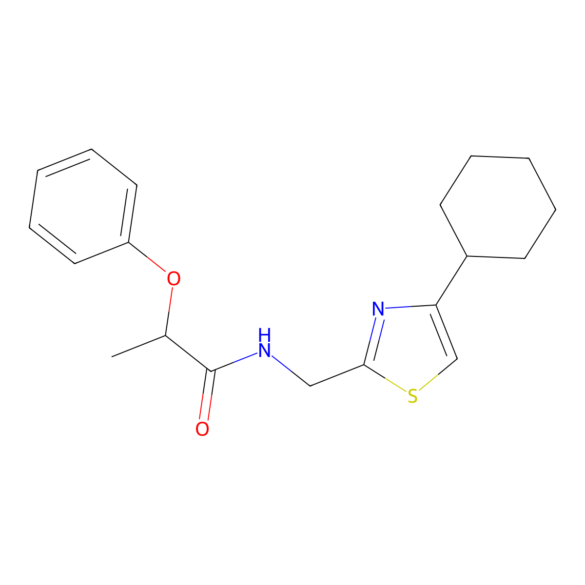 N-((4-cyclohexylthiazol-2-yl)methyl)-2-phenoxypropanamide molecular structure, CAS 2034490-16-7