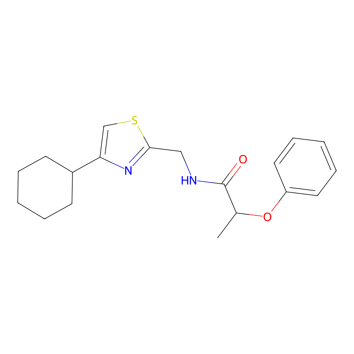N-((4-cyclohexylthiazol-2-yl)methyl)-2-phenoxypropanamide molecular structure, CAS 2034490-16-7