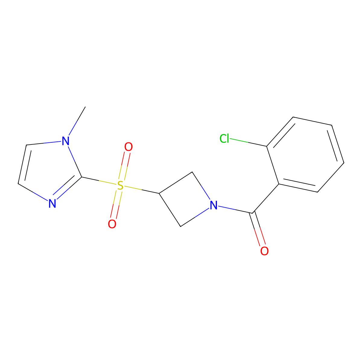 (2-chlorophenyl)(3-((1-methyl-1H-imidazol-2-yl)sulfonyl)azetidin-1-yl)methanone molecular structure, CAS 2034490-17-8