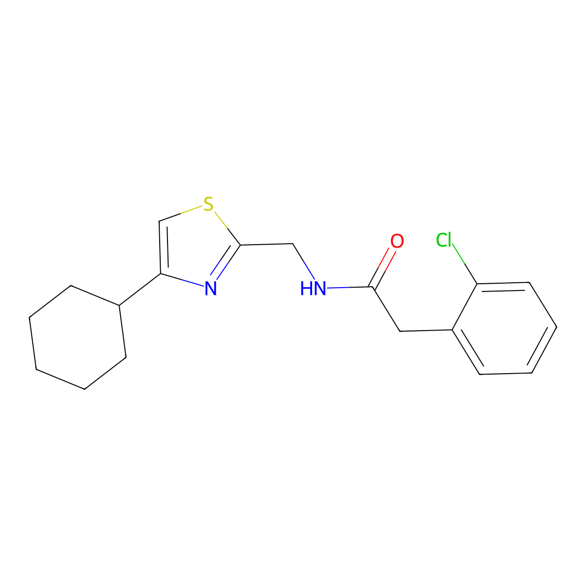 2-(2-chlorophenyl)-N-((4-cyclohexylthiazol-2-yl)methyl)acetamide molecular structure, CAS 2034490-23-6