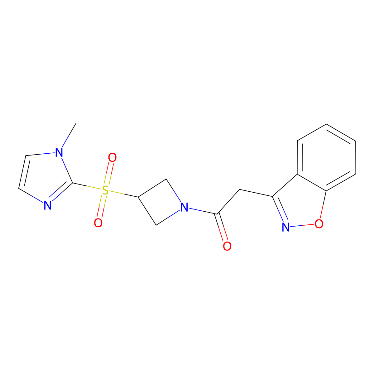 2-(benzo[d]isoxazol-3-yl)-1-(3-((1-methyl-1H-imidazol-2-yl)sulfonyl)azetidin-1-yl)ethanone molecular structure, CAS 2034490-24-7