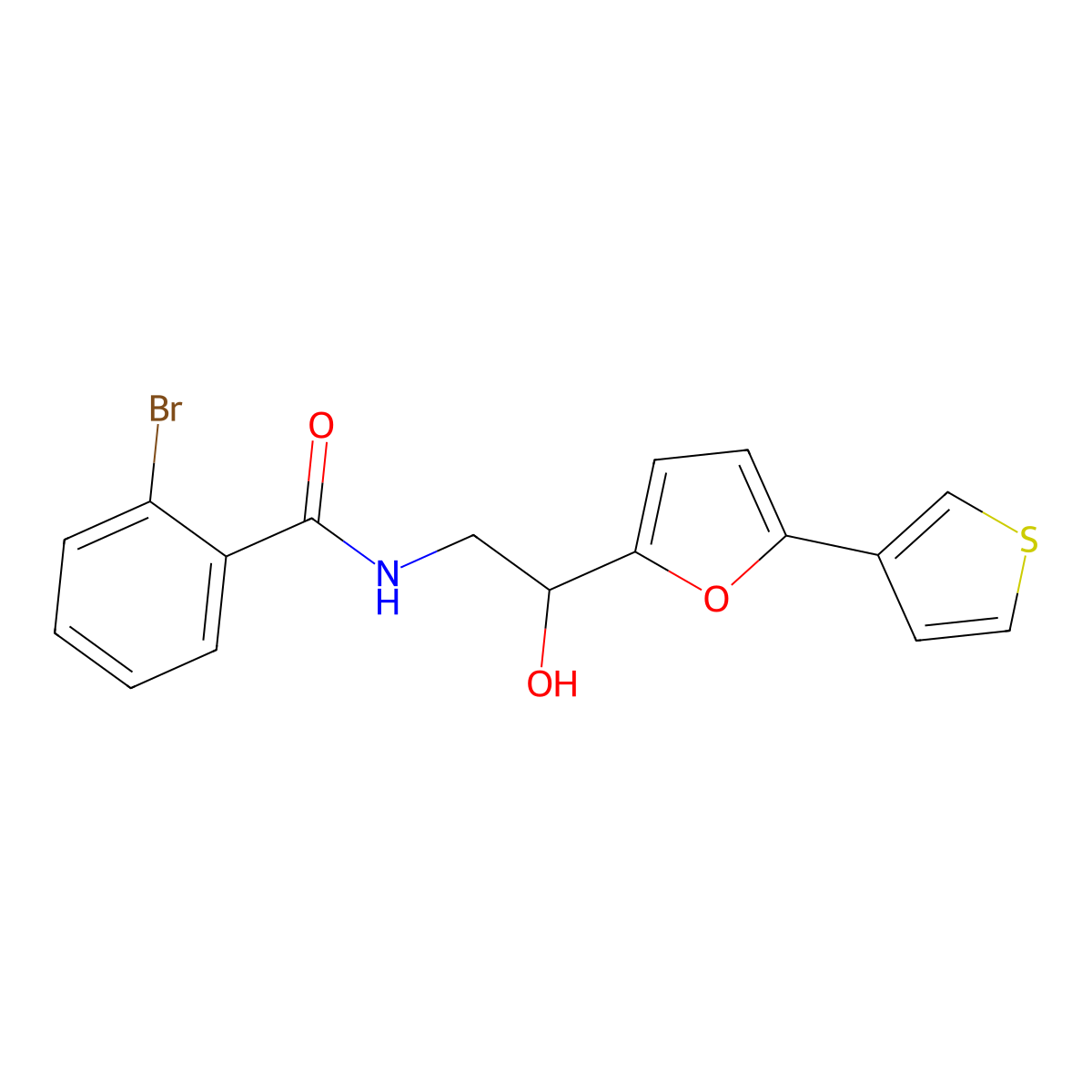 2-bromo-N-(2-hydroxy-2-(5-(thiophen-3-yl)furan-2-yl)ethyl)benzamide molecular structure, CAS 2034490-29-2
