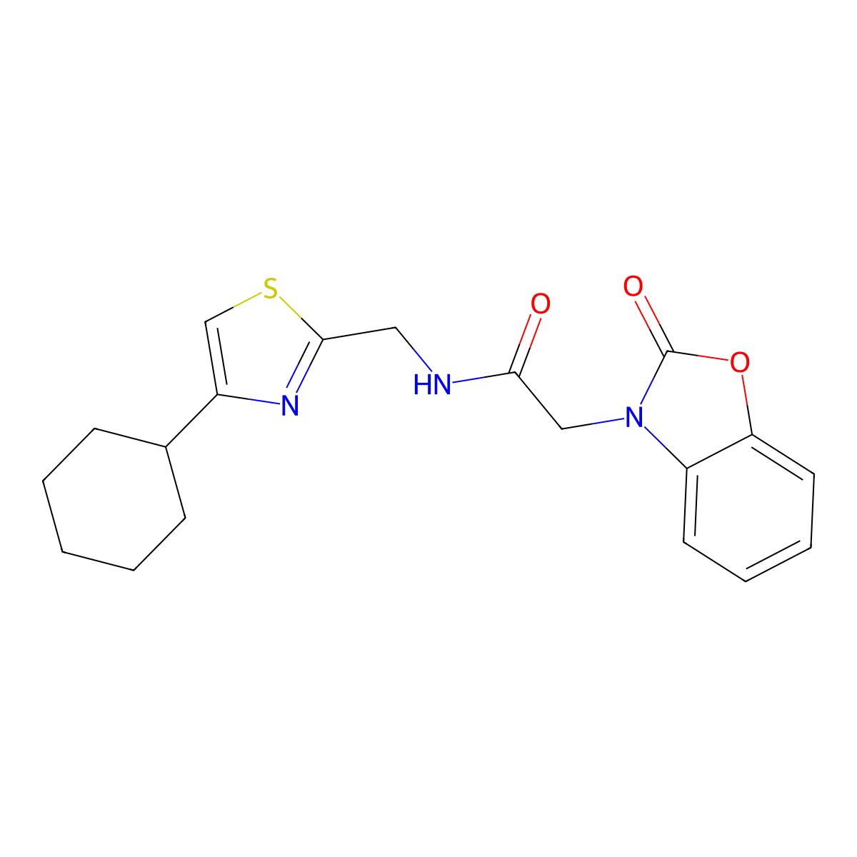 N-((4-cyclohexylthiazol-2-yl)methyl)-2-(2-oxobenzo[d]oxazol-3(2H)-yl)acetamide molecular structure, CAS 2034490-30-5