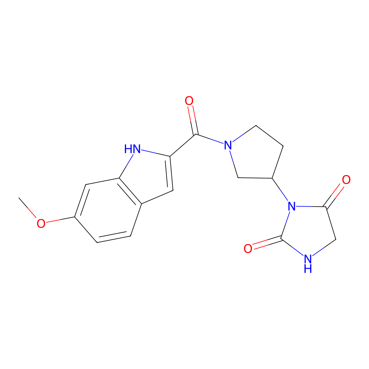 3-[1-(6-methoxy-1H-indole-2-carbonyl)pyrrolidin-3-yl]imidazolidine-2,4-dione molecular structure, CAS 2034490-31-6