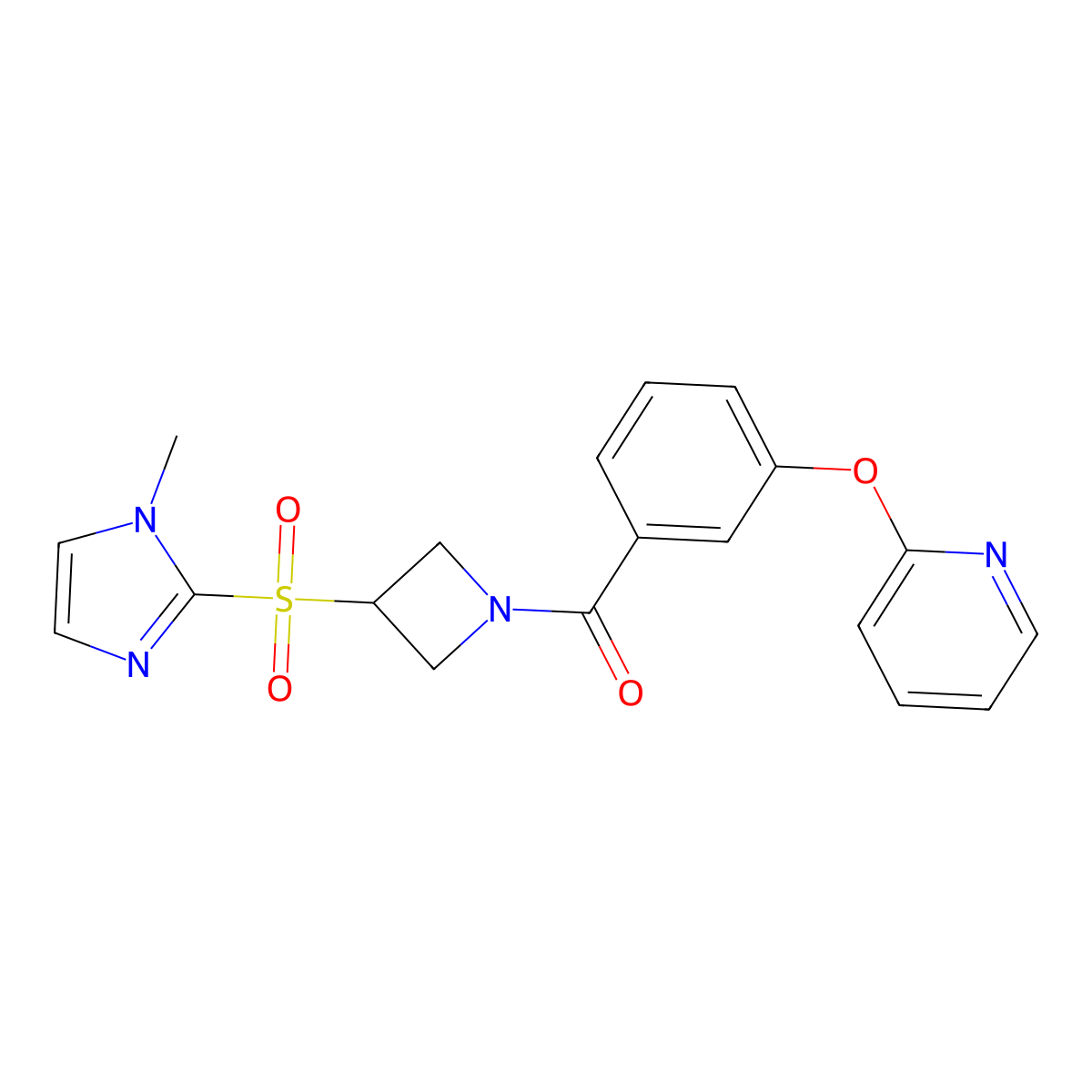 (3-((1-methyl-1H-imidazol-2-yl)sulfonyl)azetidin-1-yl)(3-(pyridin-2-yloxy)phenyl)methanone molecular structure, CAS 2034490-32-7