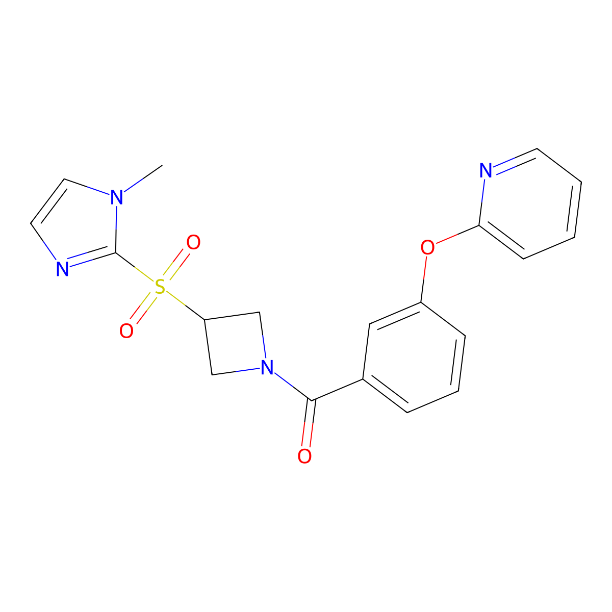 (3-((1-methyl-1H-imidazol-2-yl)sulfonyl)azetidin-1-yl)(3-(pyridin-2-yloxy)phenyl)methanone molecular structure, CAS 2034490-32-7