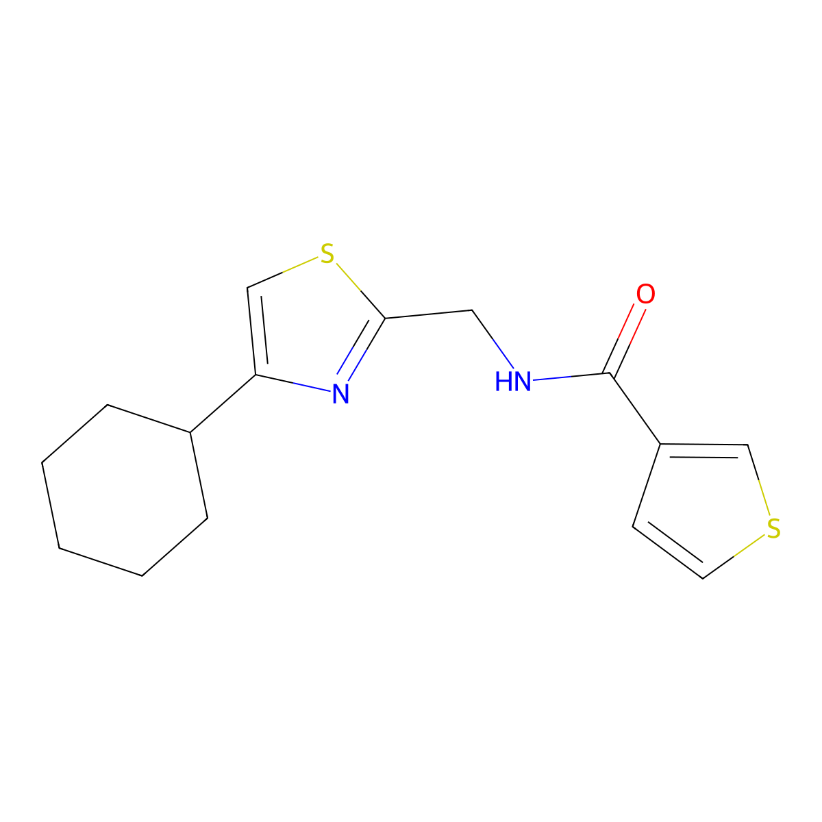 N-((4-cyclohexylthiazol-2-yl)methyl)thiophene-3-carboxamide molecular structure, CAS 2034490-37-2