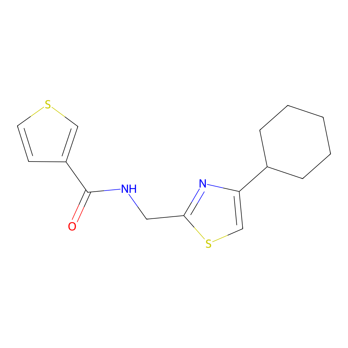 N-((4-cyclohexylthiazol-2-yl)methyl)thiophene-3-carboxamide molecular structure, CAS 2034490-37-2