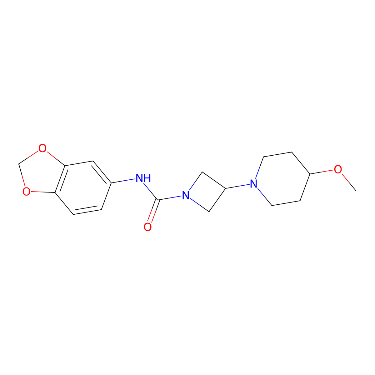 N-(benzo[d][1,3]dioxol-5-yl)-3-(4-methoxypiperidin-1-yl)azetidine-1-carboxamide molecular structure, CAS 2034490-39-4