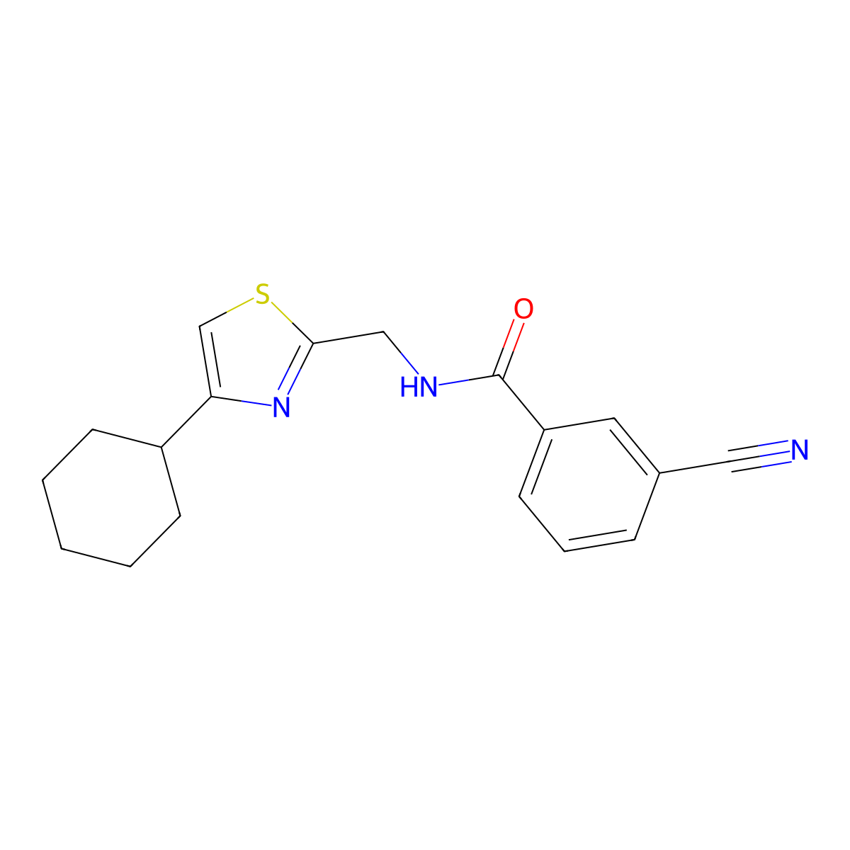 3-cyano-N-((4-cyclohexylthiazol-2-yl)methyl)benzamide molecular structure, CAS 2034490-40-7