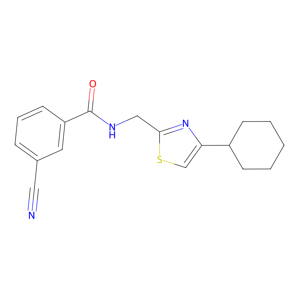 3-cyano-N-((4-cyclohexylthiazol-2-yl)methyl)benzamide molecular structure, CAS 2034490-40-7