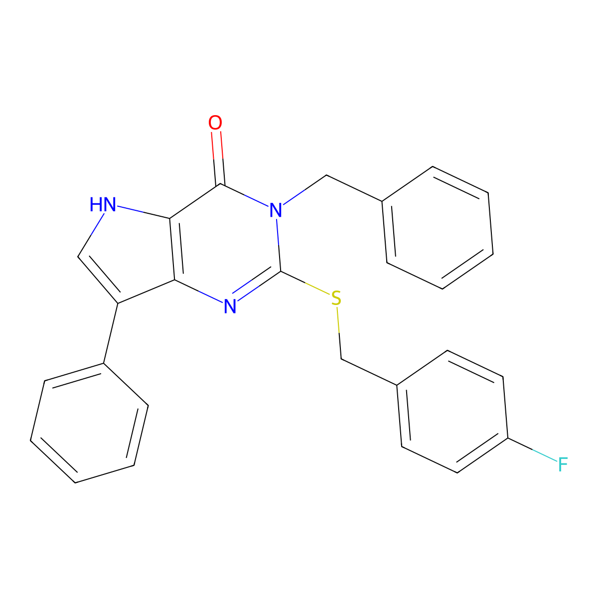 3-benzyl-2-((4-fluorobenzyl)thio)-7-phenyl-3H-pyrrolo[3,2-d]pyrimidin-4(5H)-one molecular structure, CAS 2034490-42-9