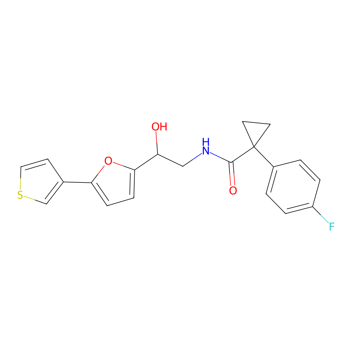1-(4-fluorophenyl)-N-(2-hydroxy-2-(5-(thiophen-3-yl)furan-2-yl)ethyl)cyclopropanecarboxamide molecular structure, CAS 2034490-45-2