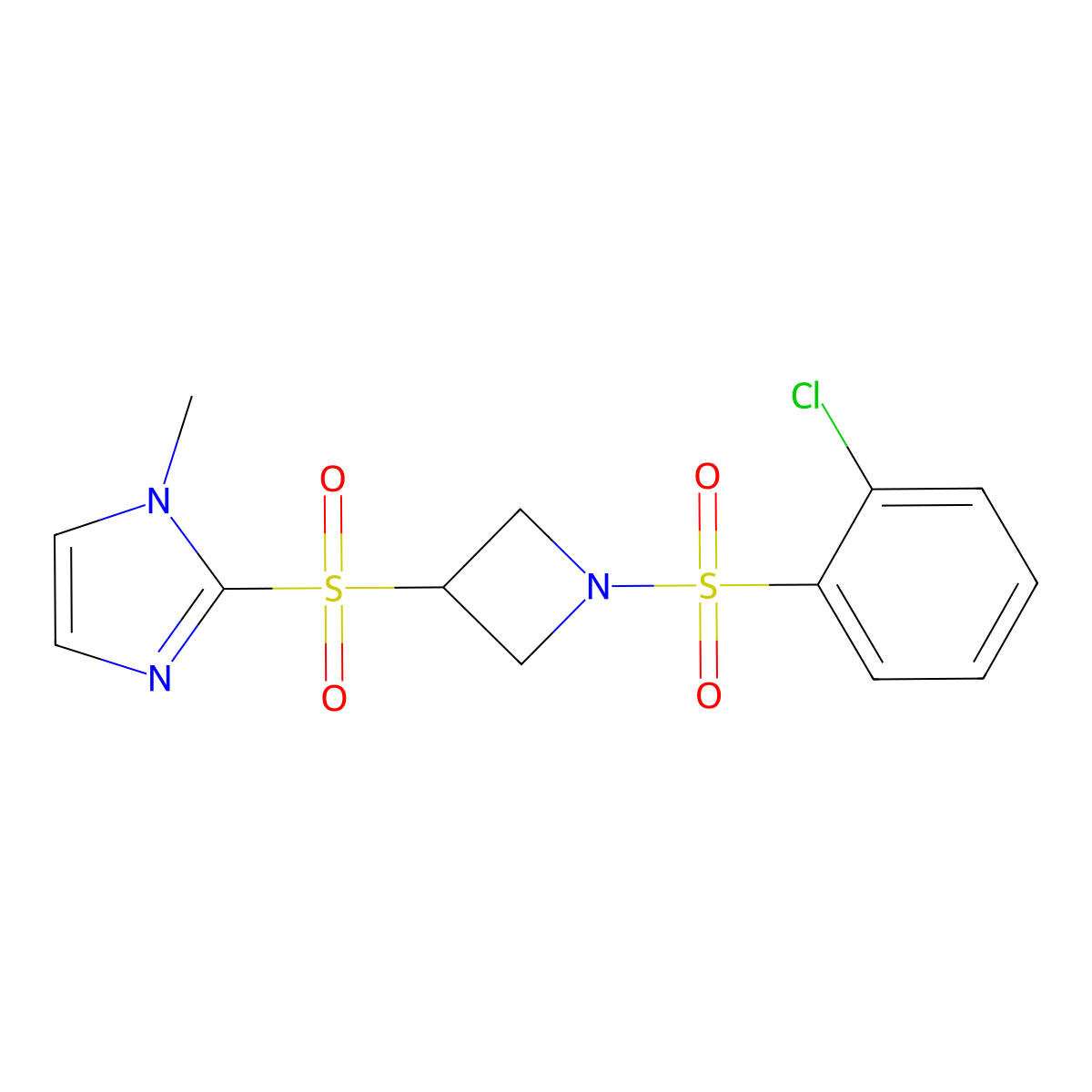 2-((1-((2-chlorophenyl)sulfonyl)azetidin-3-yl)sulfonyl)-1-methyl-1H-imidazole molecular structure, CAS 2034490-49-6