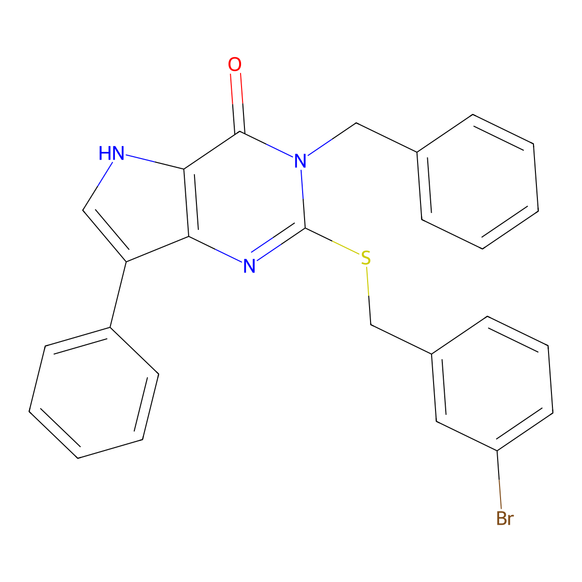 3-benzyl-2-((3-bromobenzyl)thio)-7-phenyl-3H-pyrrolo[3,2-d]pyrimidin-4(5H)-one molecular structure, CAS 2034490-52-1