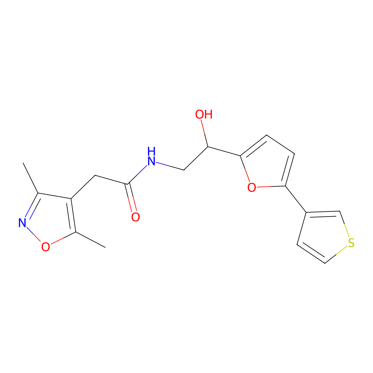 2-(3,5-dimethylisoxazol-4-yl)-N-(2-hydroxy-2-(5-(thiophen-3-yl)furan-2-yl)ethyl)acetamide molecular structure, CAS 2034490-54-3