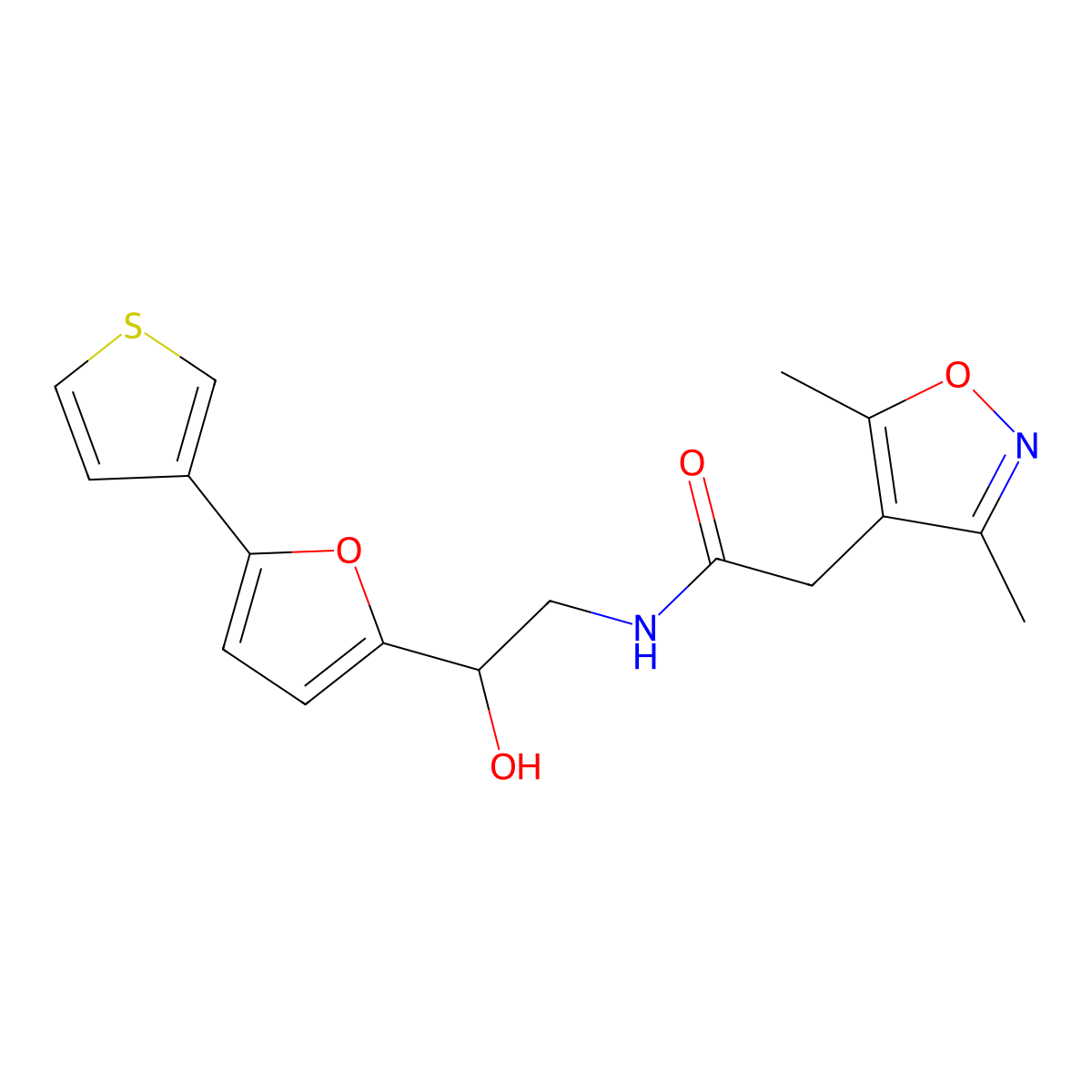2-(3,5-dimethylisoxazol-4-yl)-N-(2-hydroxy-2-(5-(thiophen-3-yl)furan-2-yl)ethyl)acetamide molecular structure, CAS 2034490-54-3