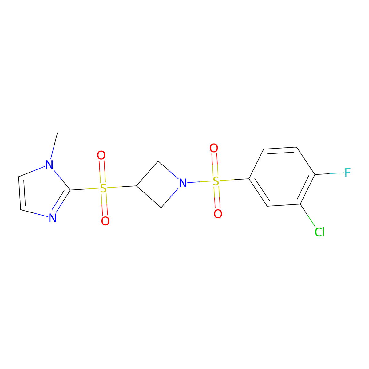 2-((1-((3-chloro-4-fluorophenyl)sulfonyl)azetidin-3-yl)sulfonyl)-1-methyl-1H-imidazole molecular structure, CAS 2034490-57-6