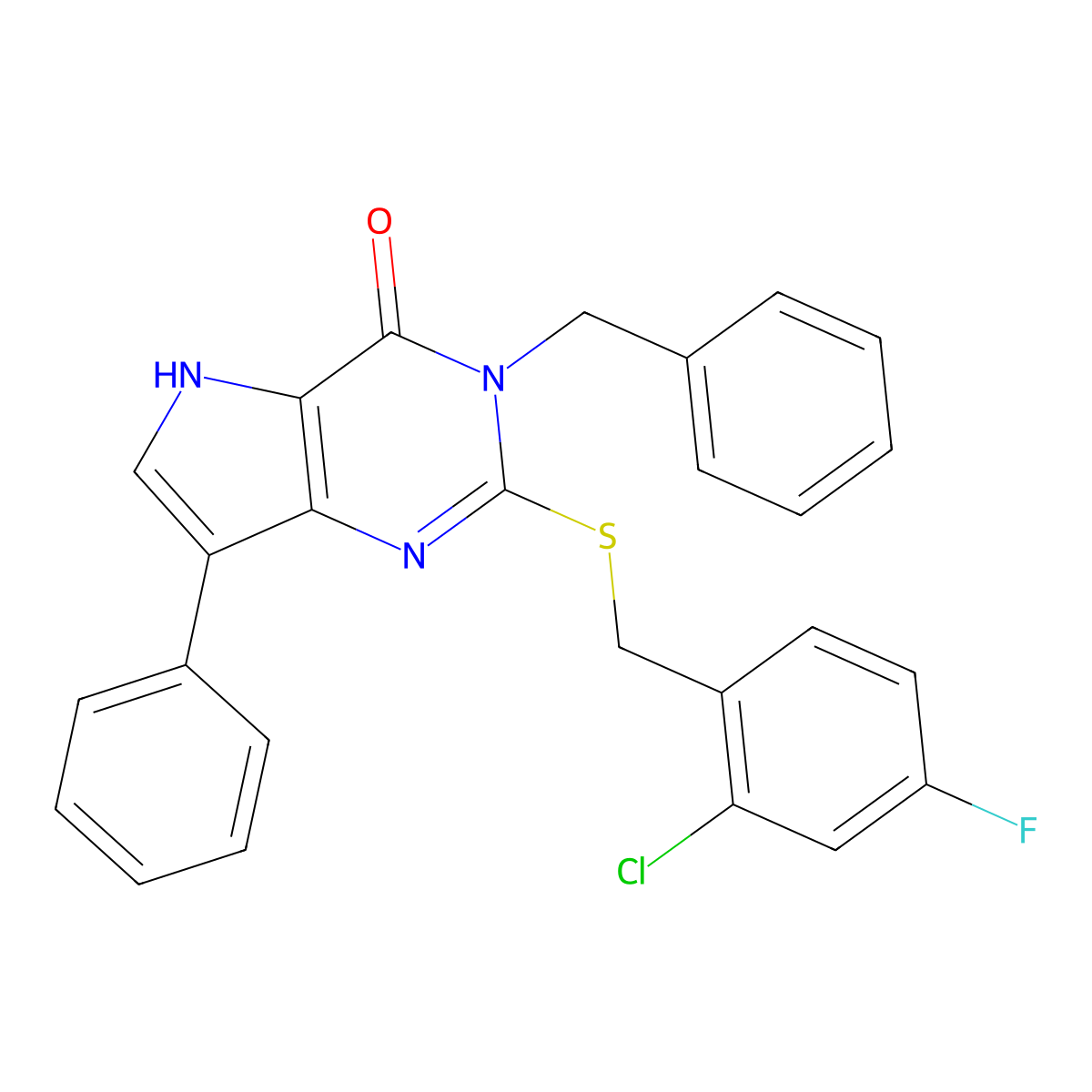 3-benzyl-2-((2-chloro-4-fluorobenzyl)thio)-7-phenyl-3H-pyrrolo[3,2-d]pyrimidin-4(5H)-one molecular structure, CAS 2034490-60-1
