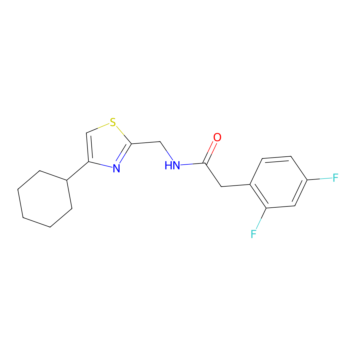 N-((4-cyclohexylthiazol-2-yl)methyl)-2-(2,4-difluorophenyl)acetamide molecular structure, CAS 2034490-62-3