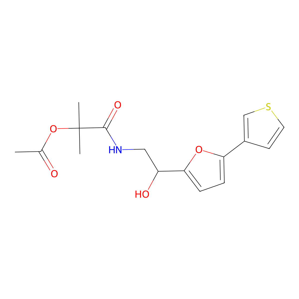 1-((2-Hydroxy-2-(5-(thiophen-3-yl)furan-2-yl)ethyl)amino)-2-methyl-1-oxopropan-2-yl acetate molecular structure, CAS 2034490-69-0