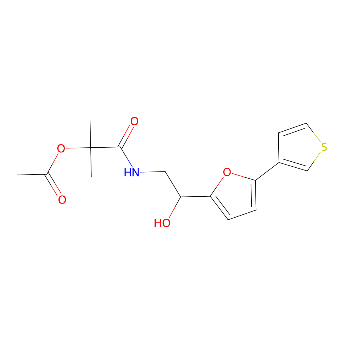 1-((2-Hydroxy-2-(5-(thiophen-3-yl)furan-2-yl)ethyl)amino)-2-methyl-1-oxopropan-2-yl acetate molecular structure, CAS 2034490-69-0