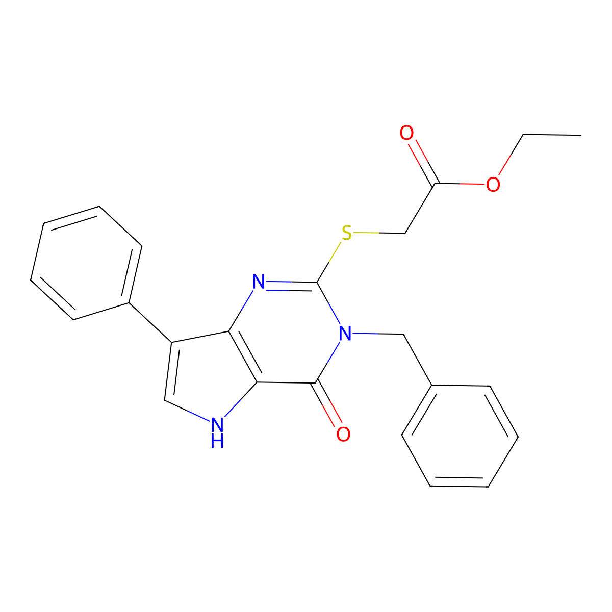 ethyl 2-((3-benzyl-4-oxo-7-phenyl-4,5-dihydro-3H-pyrrolo[3,2-d]pyrimidin-2-yl)thio)acetate molecular structure, CAS 2034490-70-3